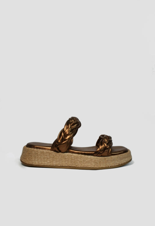 Anabela Flatform Couro Bela Bronze