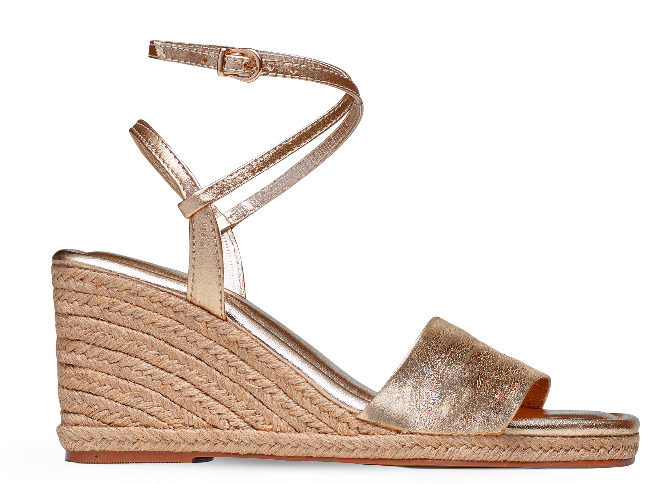 Anabela Couro Corda Tira Marina Ouro