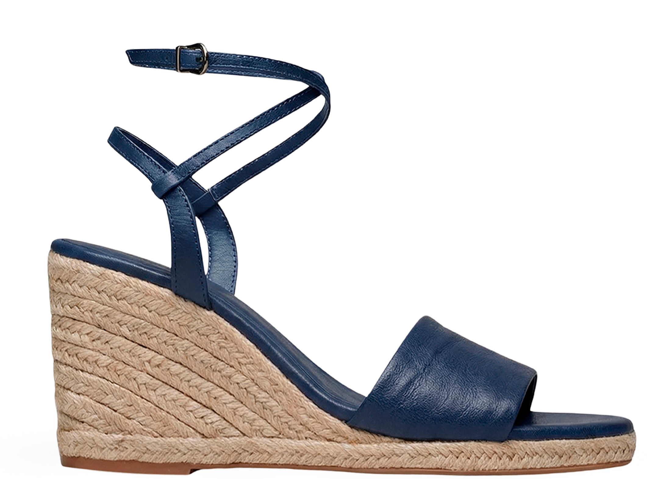 Anabela Couro Corda Tira Marina marinho perolado