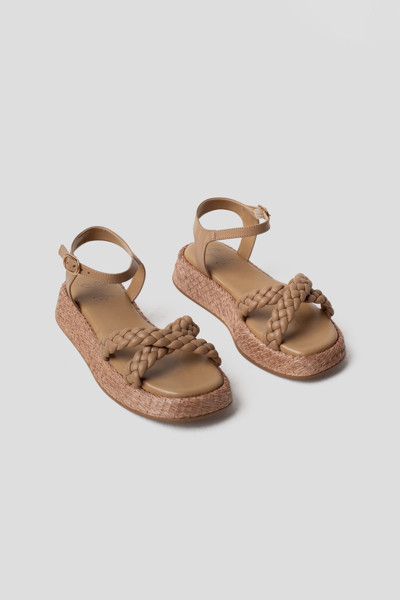 Anabela Flatform Couro Trançado Duda Bege Chanel