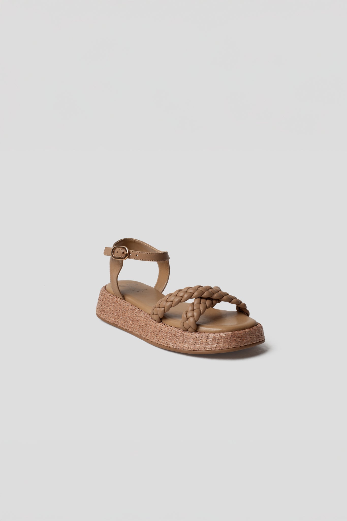 Anabela Flatform Couro Trançado Duda Bege Chanel