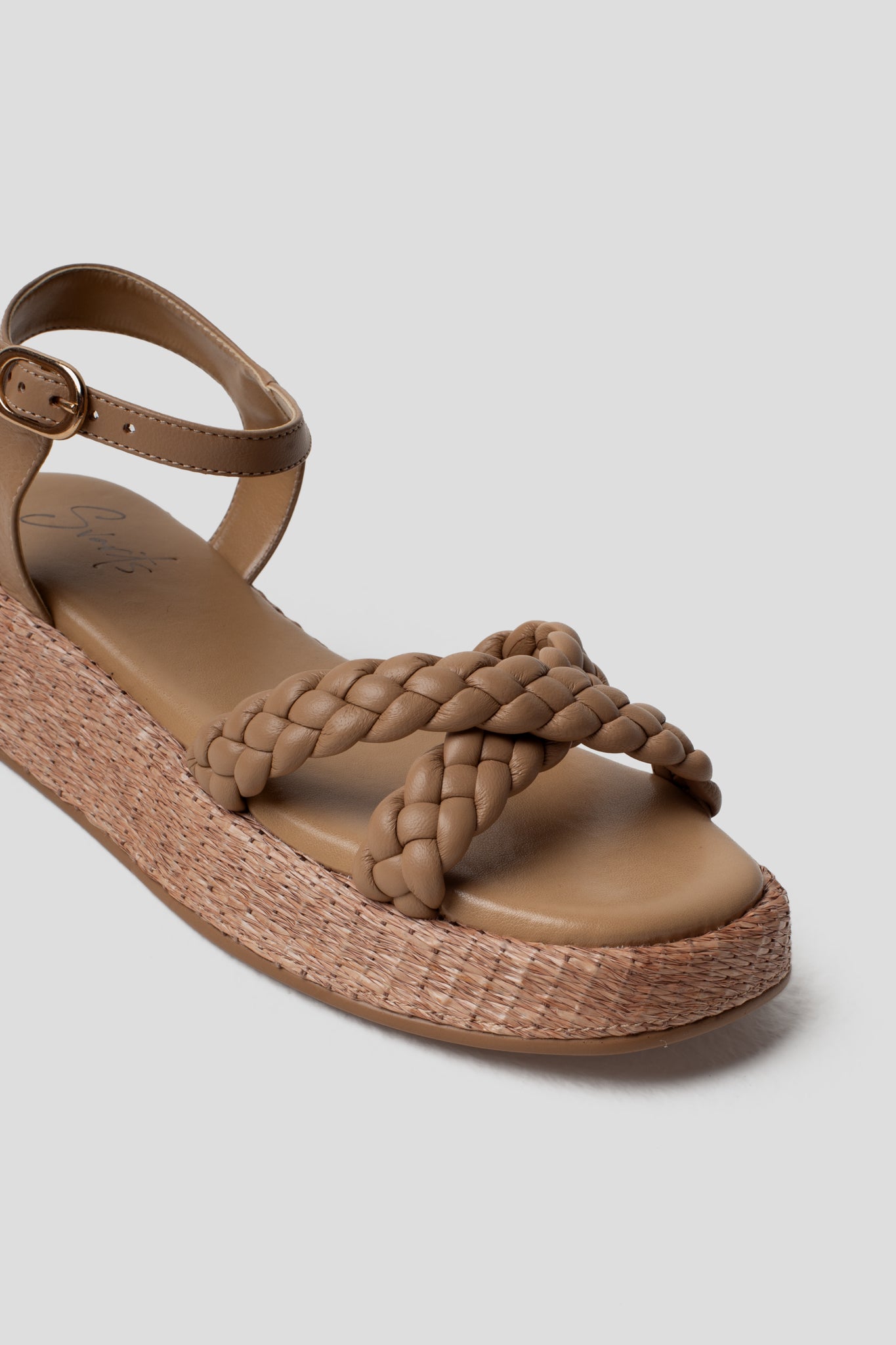 Anabela Flatform Couro Trançado Duda Bege Chanel