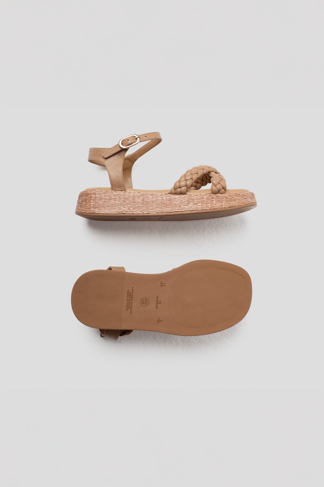 Anabela Flatform Couro Trançado Duda Bege Chanel