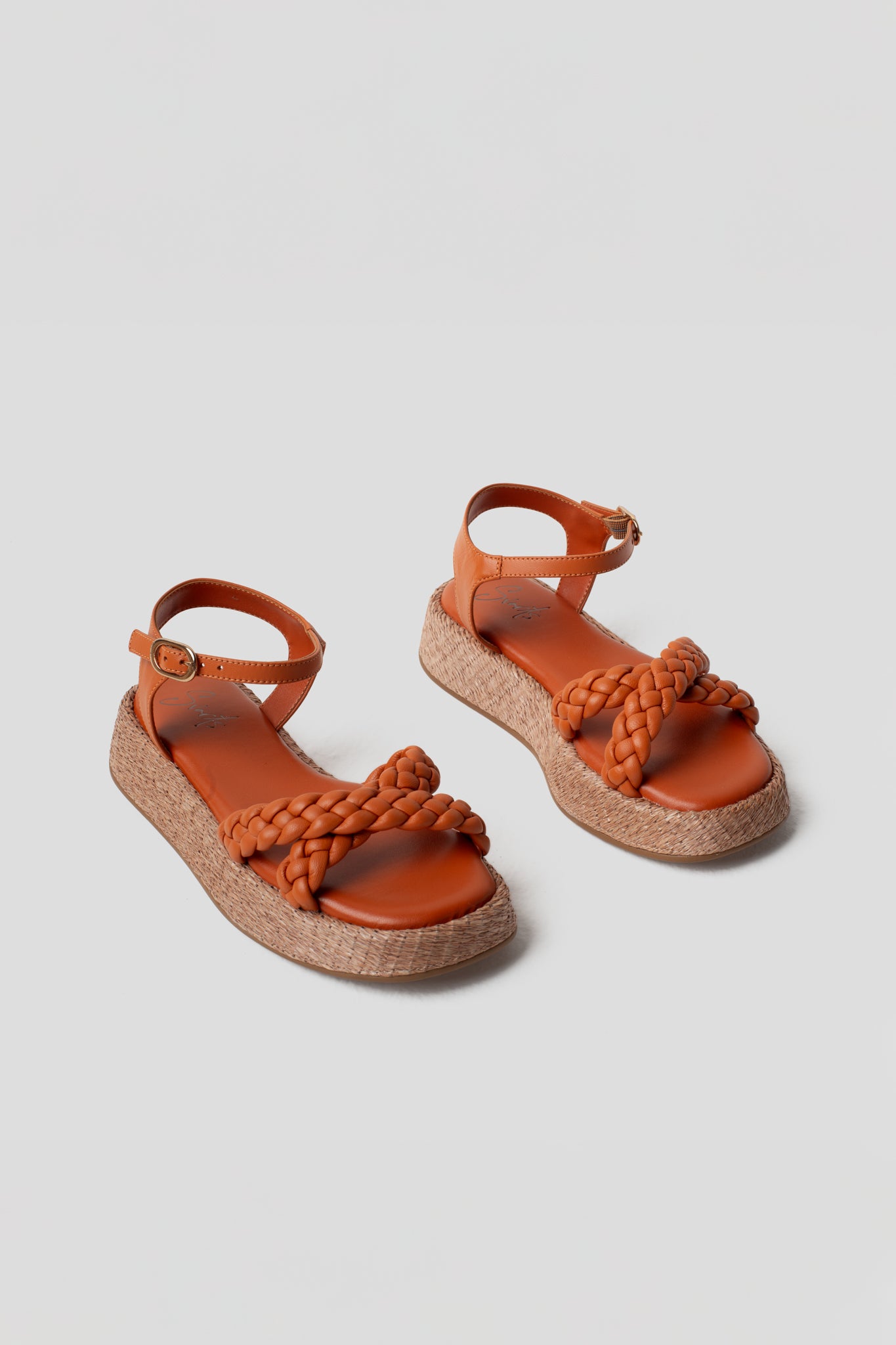 Anabela Flatform Couro Trançado Duda Laranja