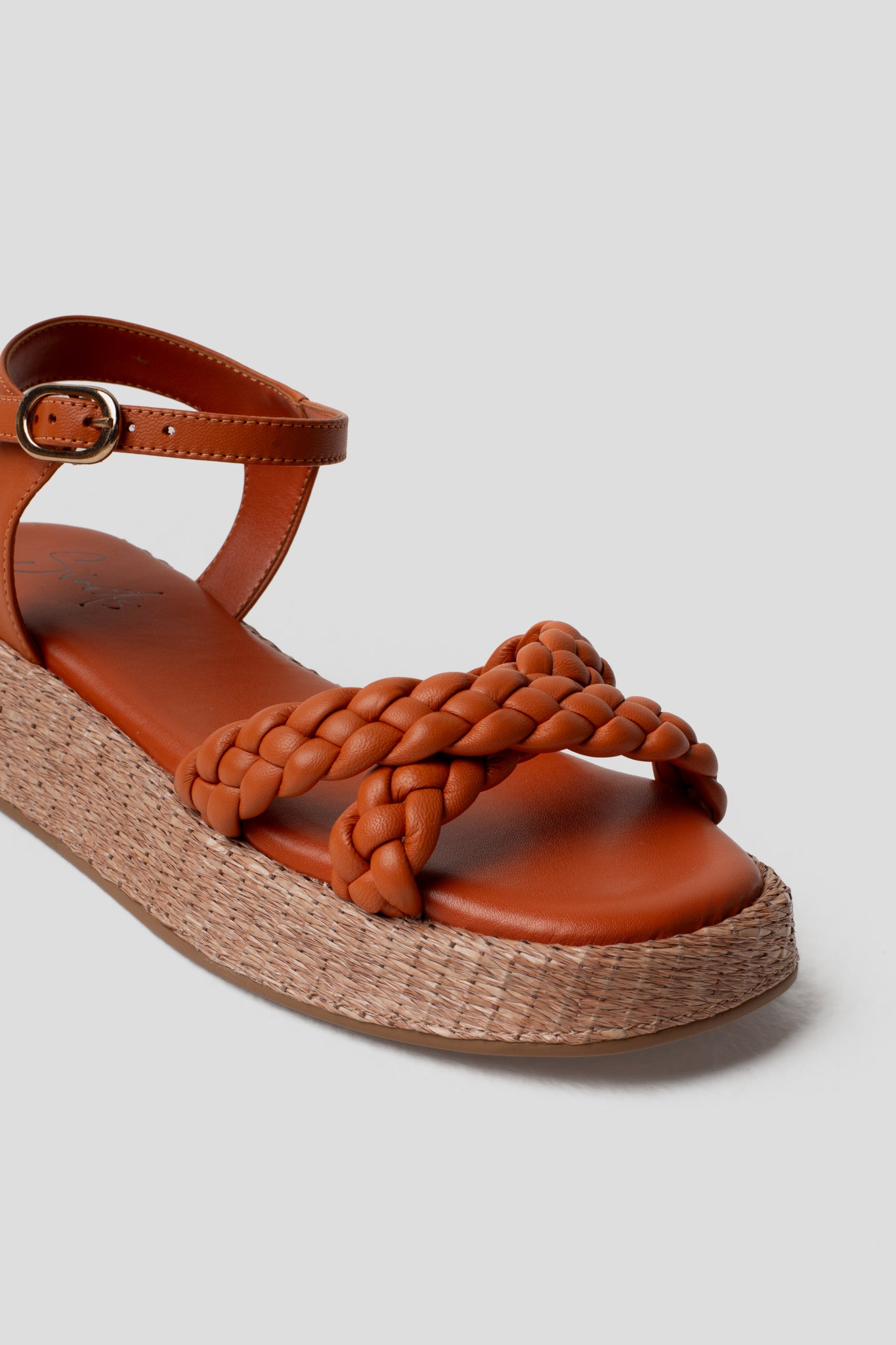 Anabela Flatform Couro Trançado Duda Laranja