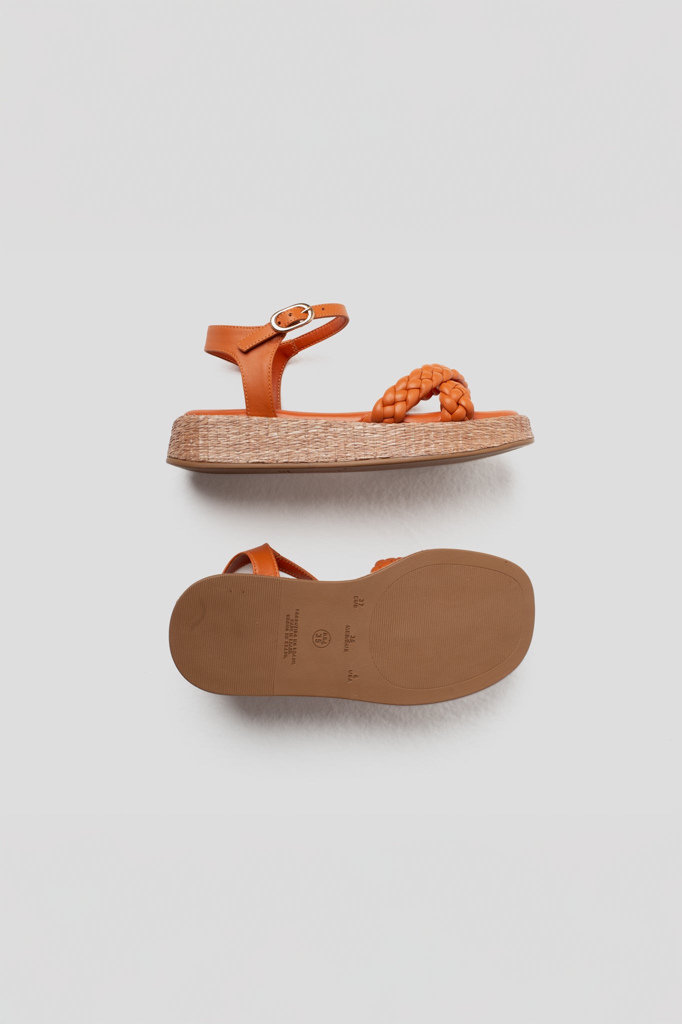 Anabela Flatform Couro Trançado Duda Laranja