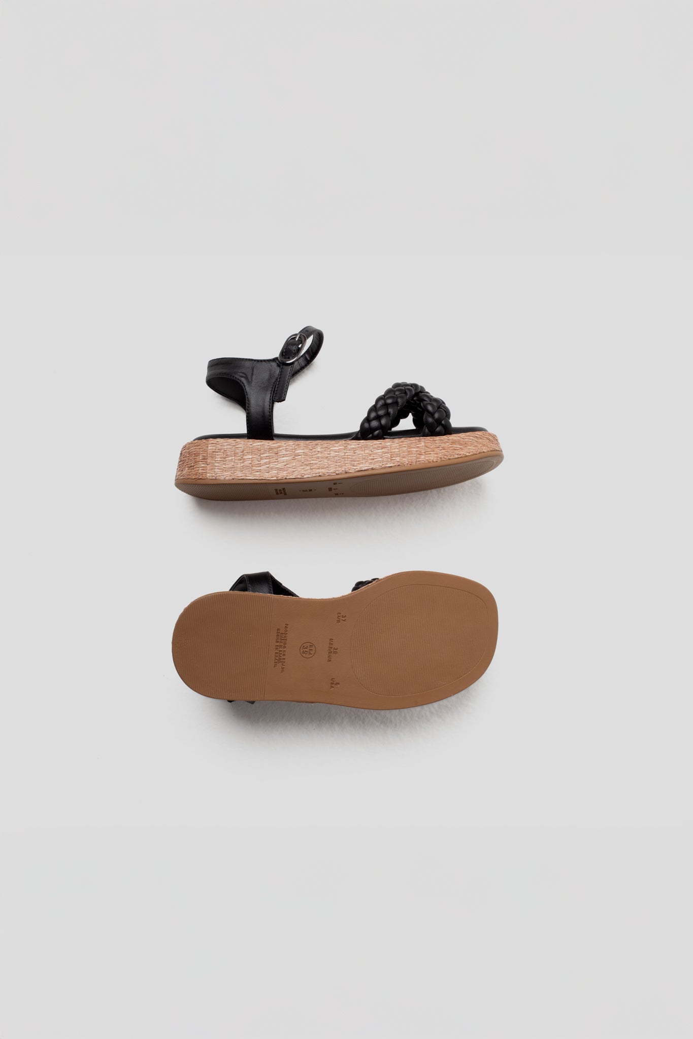 Anabela Flatform Couro Trançado Duda Preta