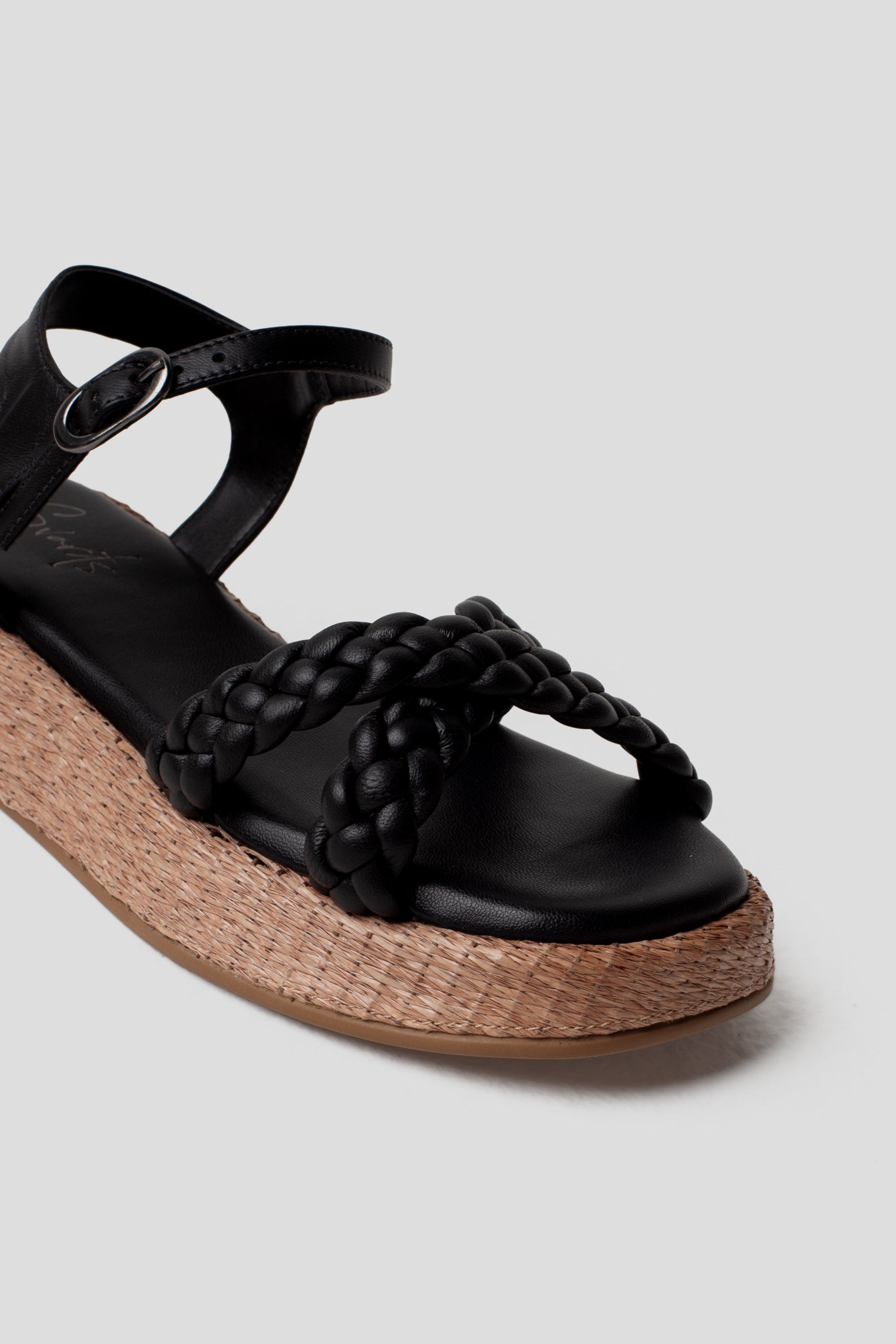 Anabela Flatform Couro Trançado Duda Preta