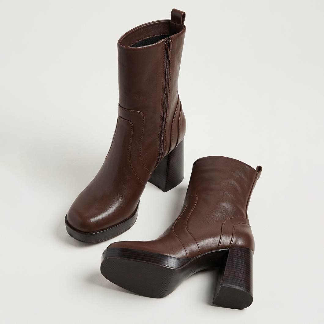Bota Plataforma Shantal Couro Chocolate