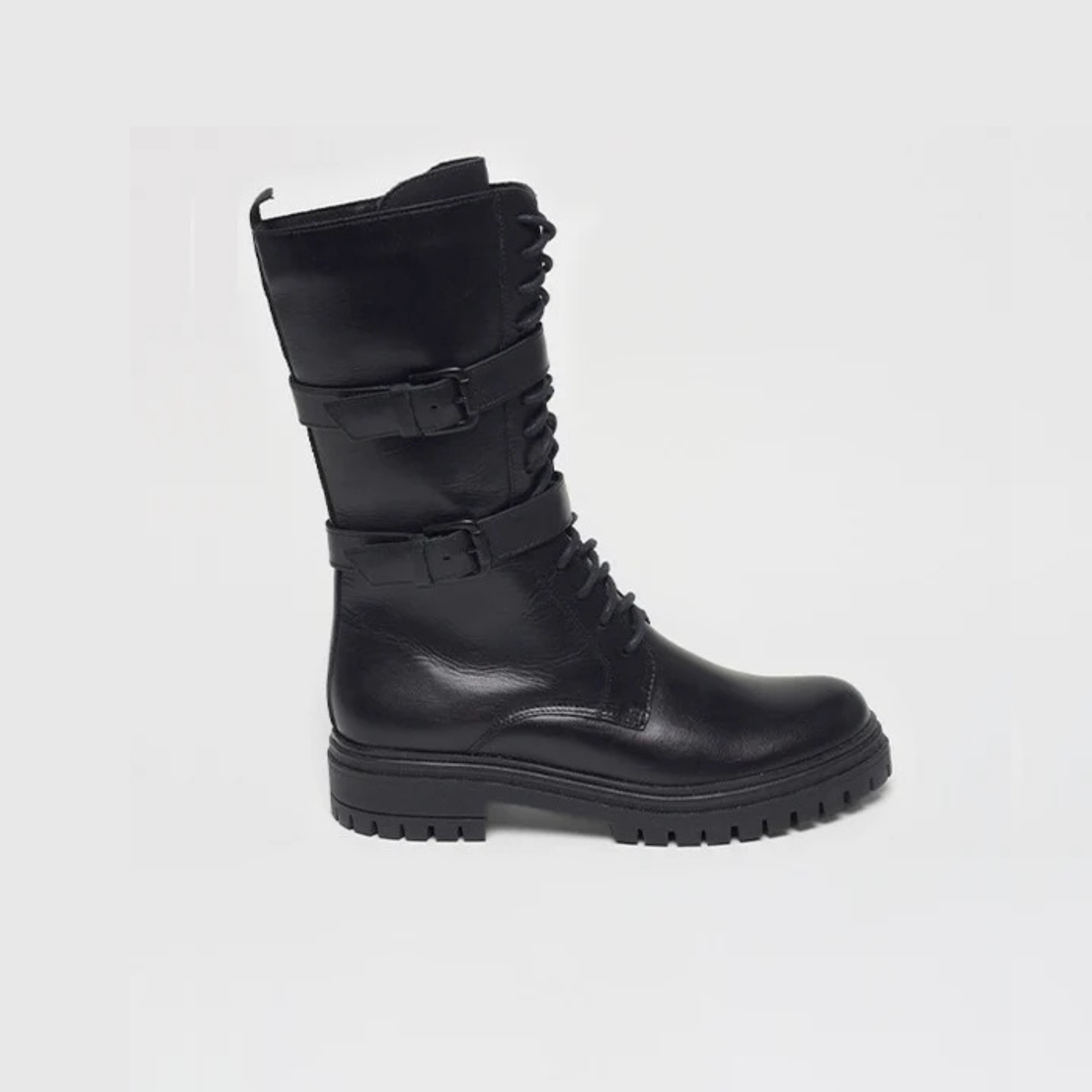 Bota Coturno Couro Cano Médio Fivelas