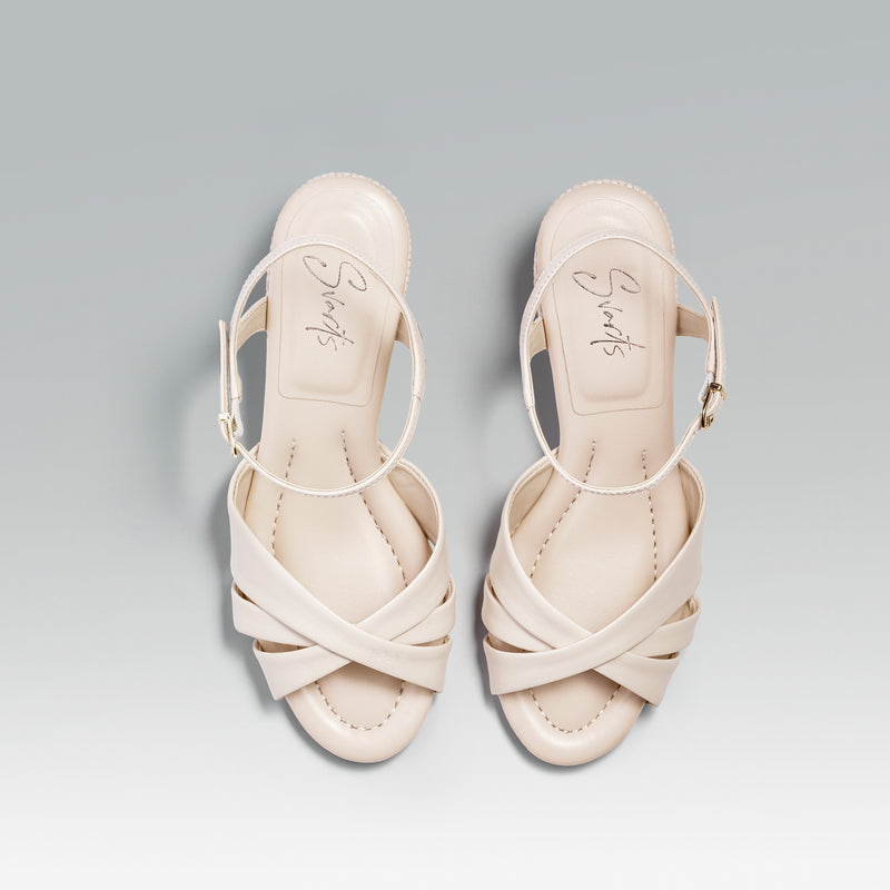Sandália Couro Salto Baixo Lia Off White