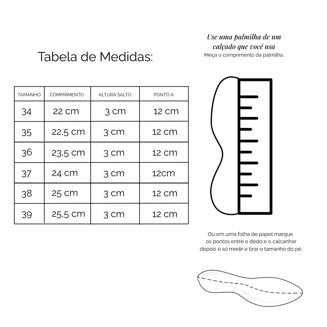 Tabela de Medidas Anabela Flatform Couro Bela Café