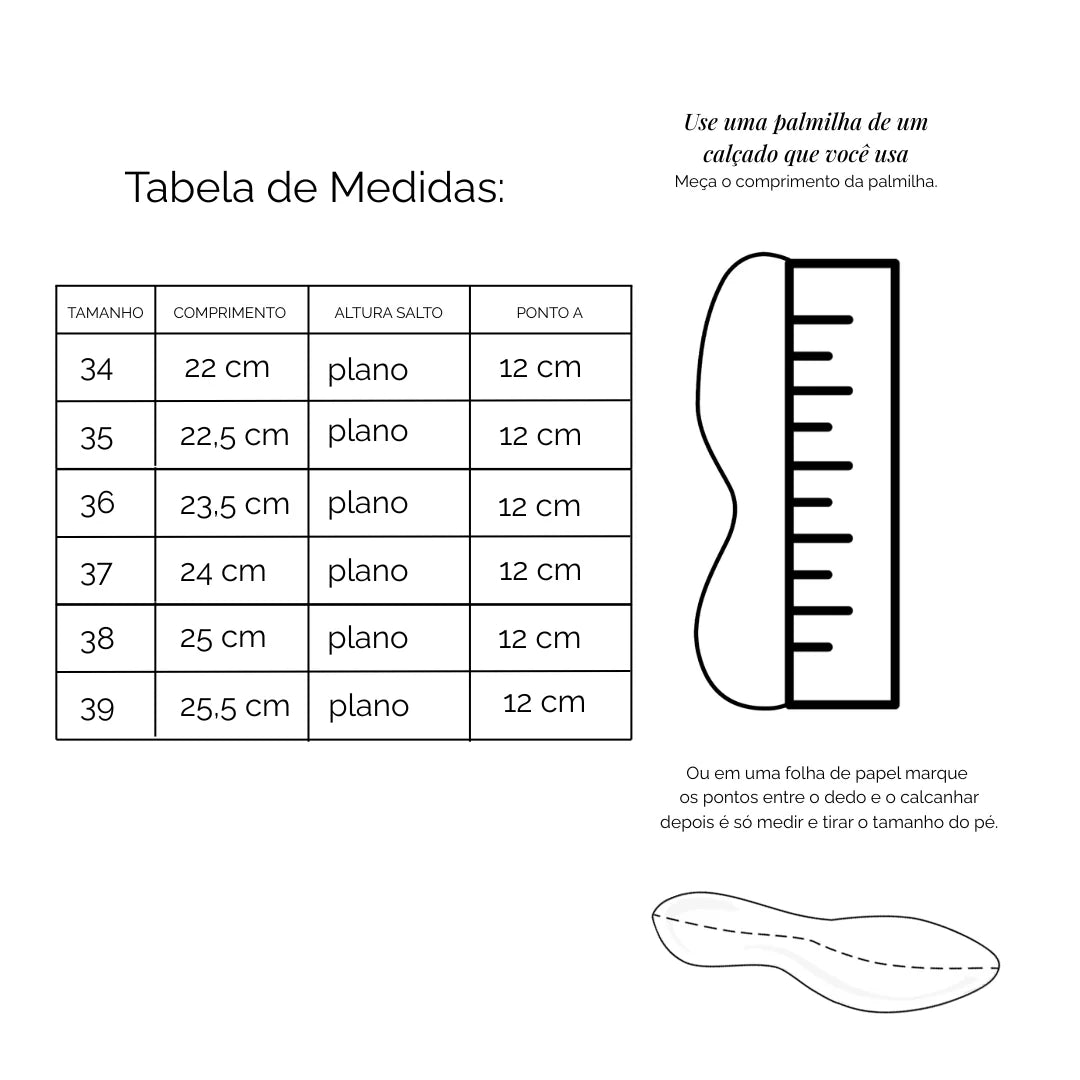 Tabela de Medidas Anabela Flatform Couro Ana Café