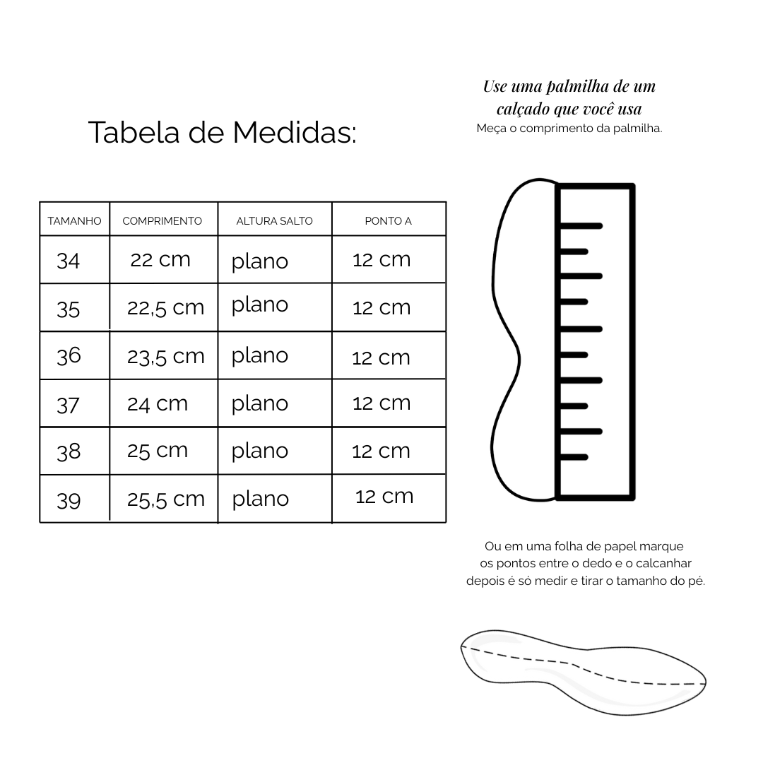 Tabela de Medidas Anabela Flatform Couro Ana Marinho Perolado