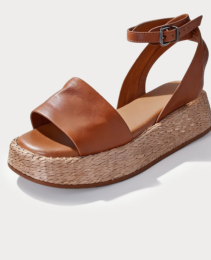 Anabela Flatform Couro Isa Preta — Svarts