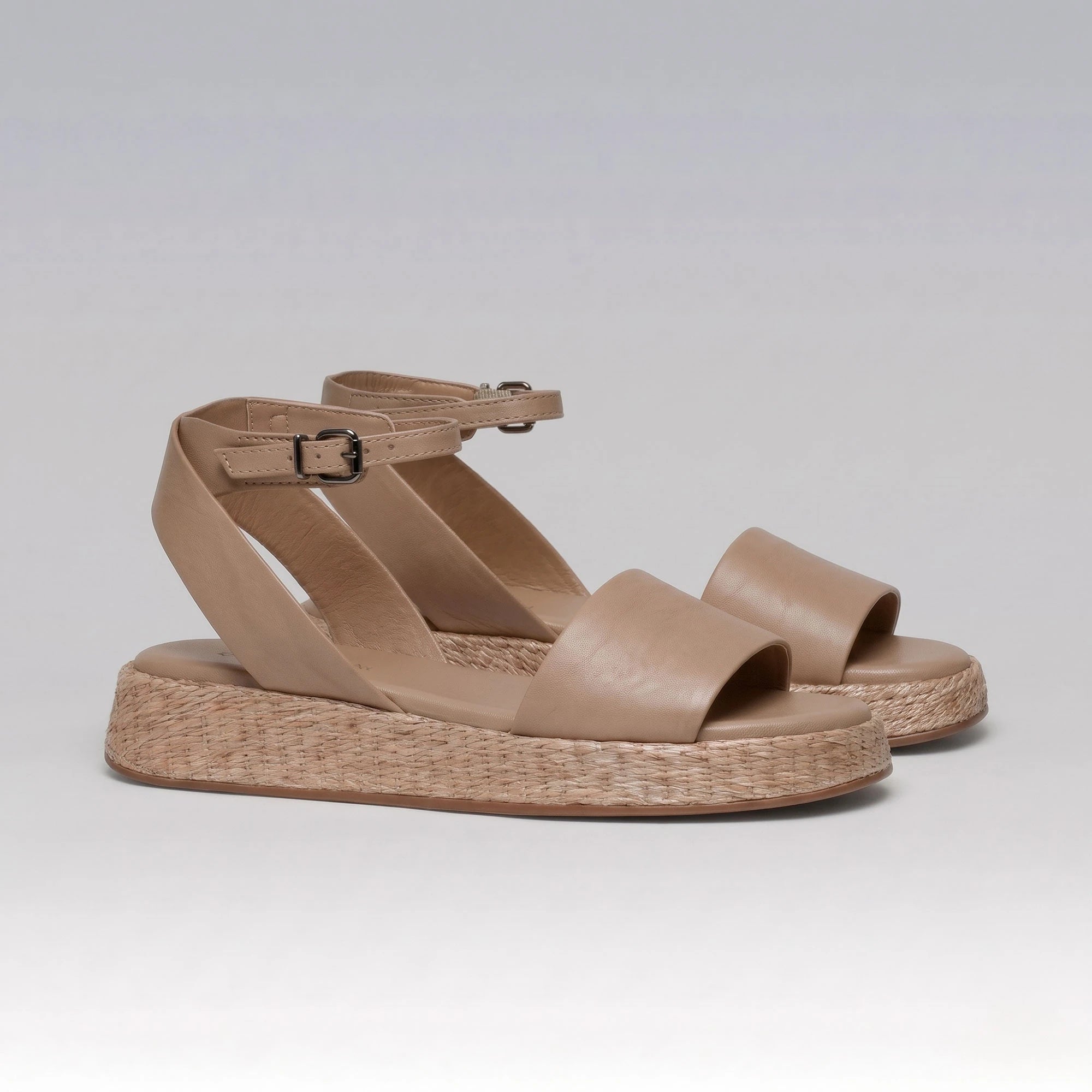 Anabela Flatform Couro Ana Bege