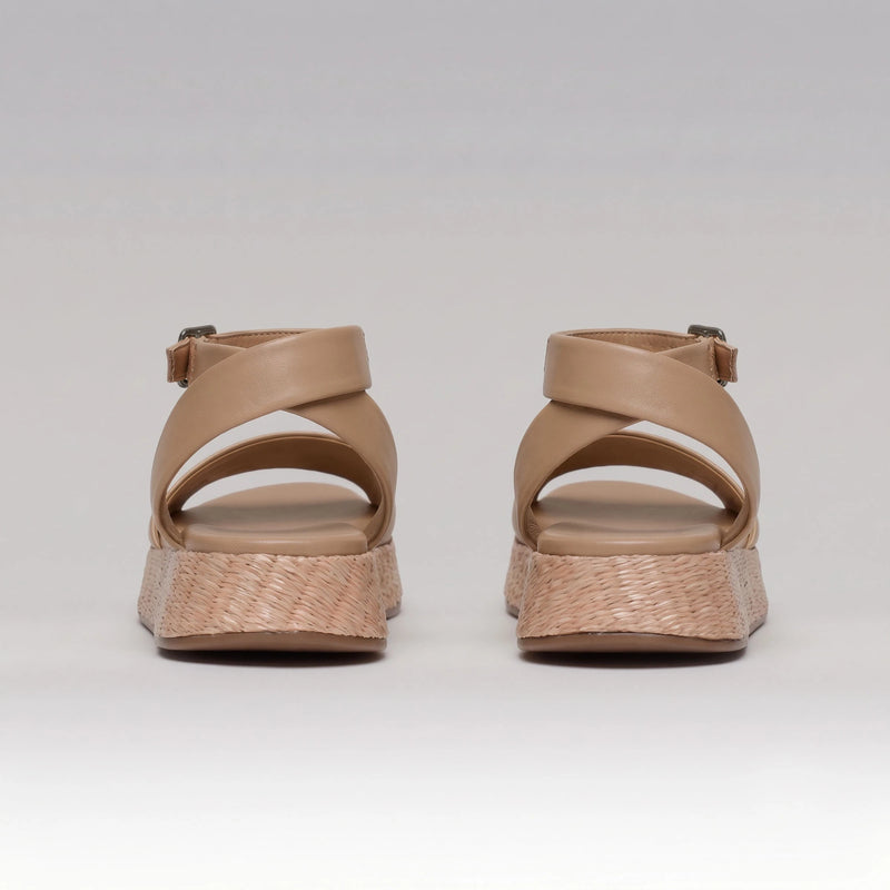 Anabela Flatform Couro Ana Bege