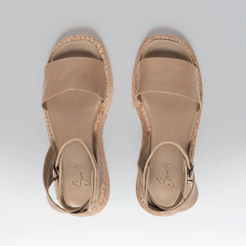 Anabela Flatform Couro Ana Bege