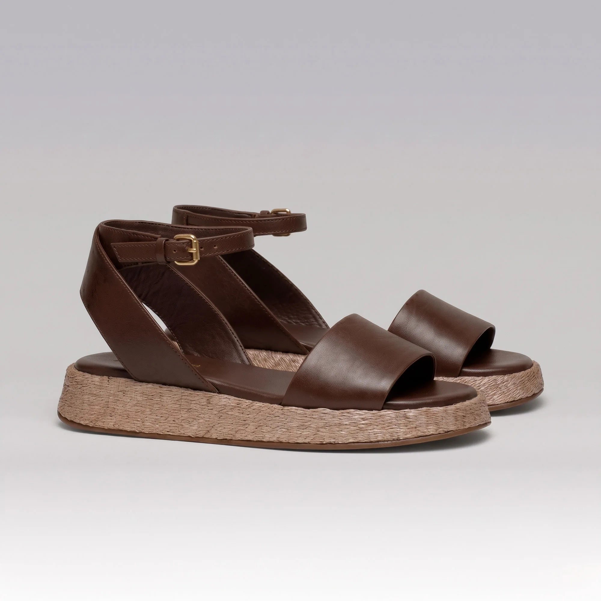 Anabela Flatform Couro Ana Café