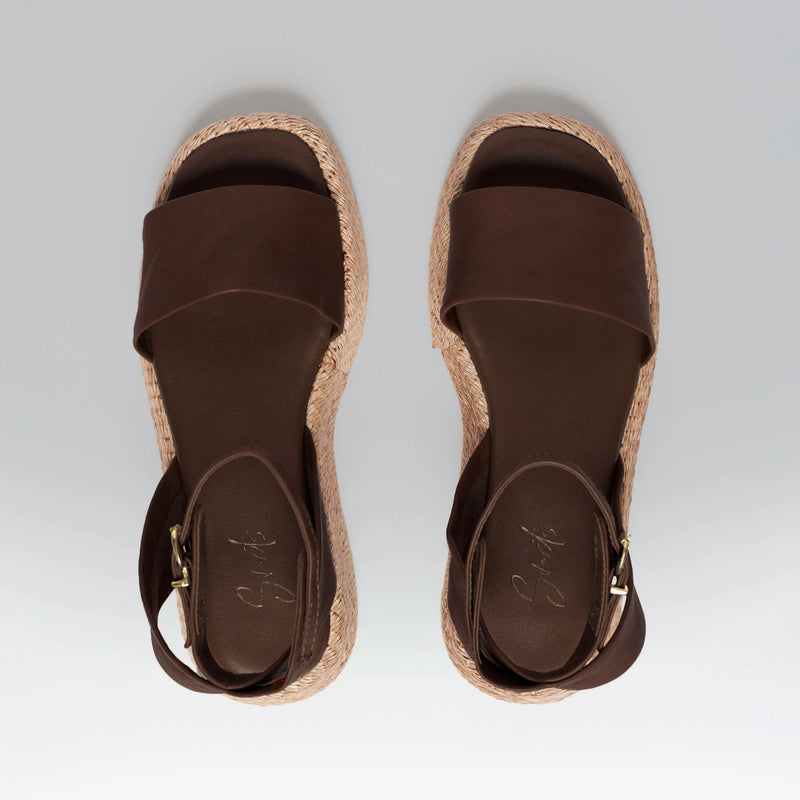 Anabela Flatform Couro Ana Café