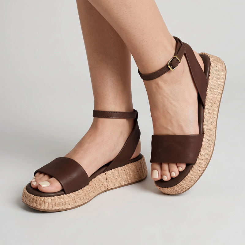 Anabela Flatform Couro Ana Café