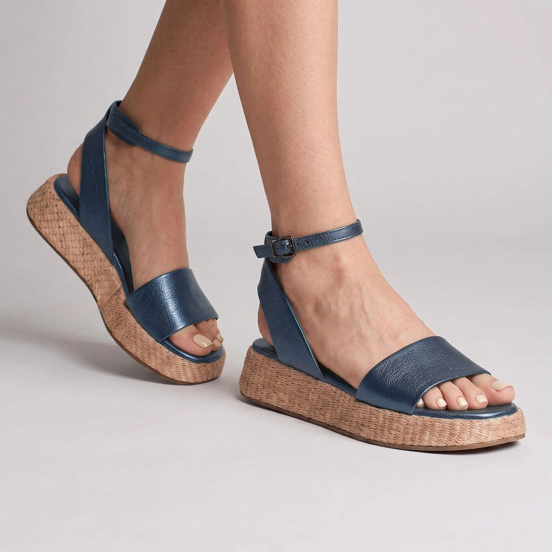 Anabela Flatform Couro Ana Marinho Perolado