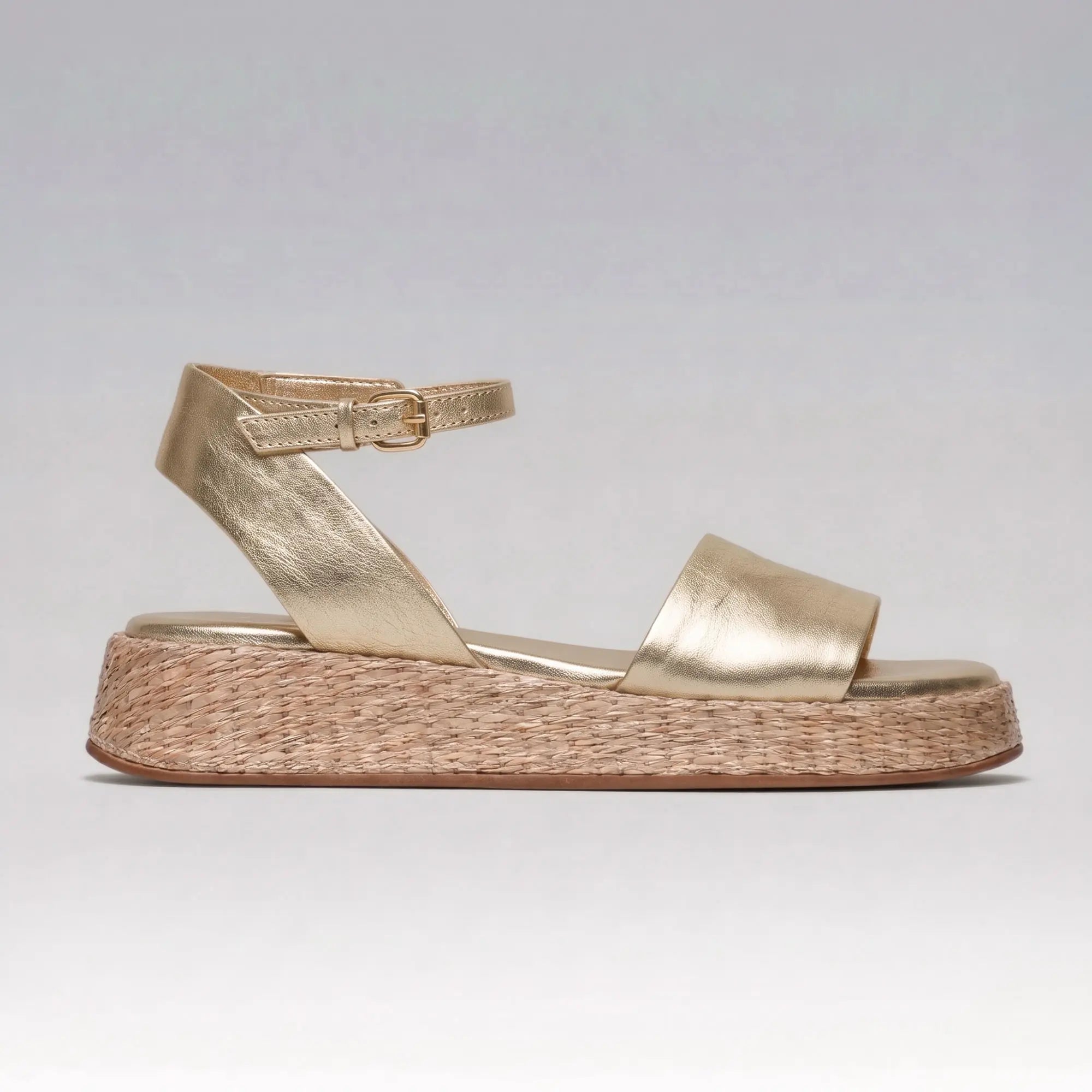 Anabela Flatform Couro Ana Ouro Light