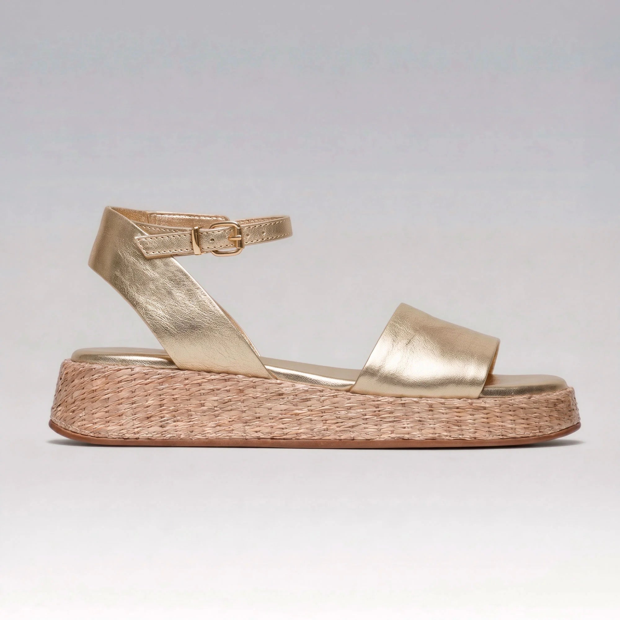 Anabela Flatform Couro Ana Ouro Light