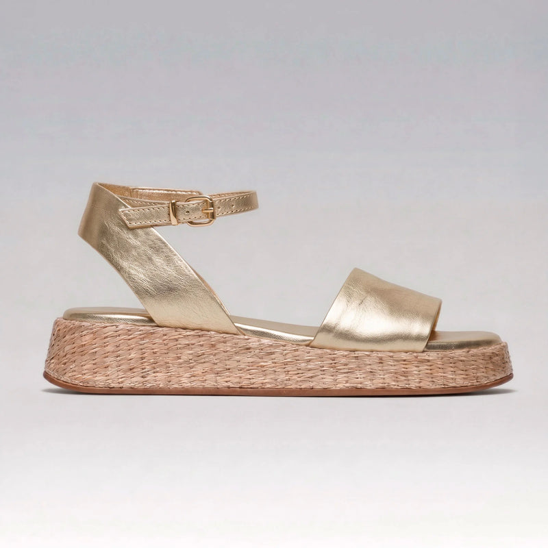 Anabela Flatform Couro Ana Ouro Light