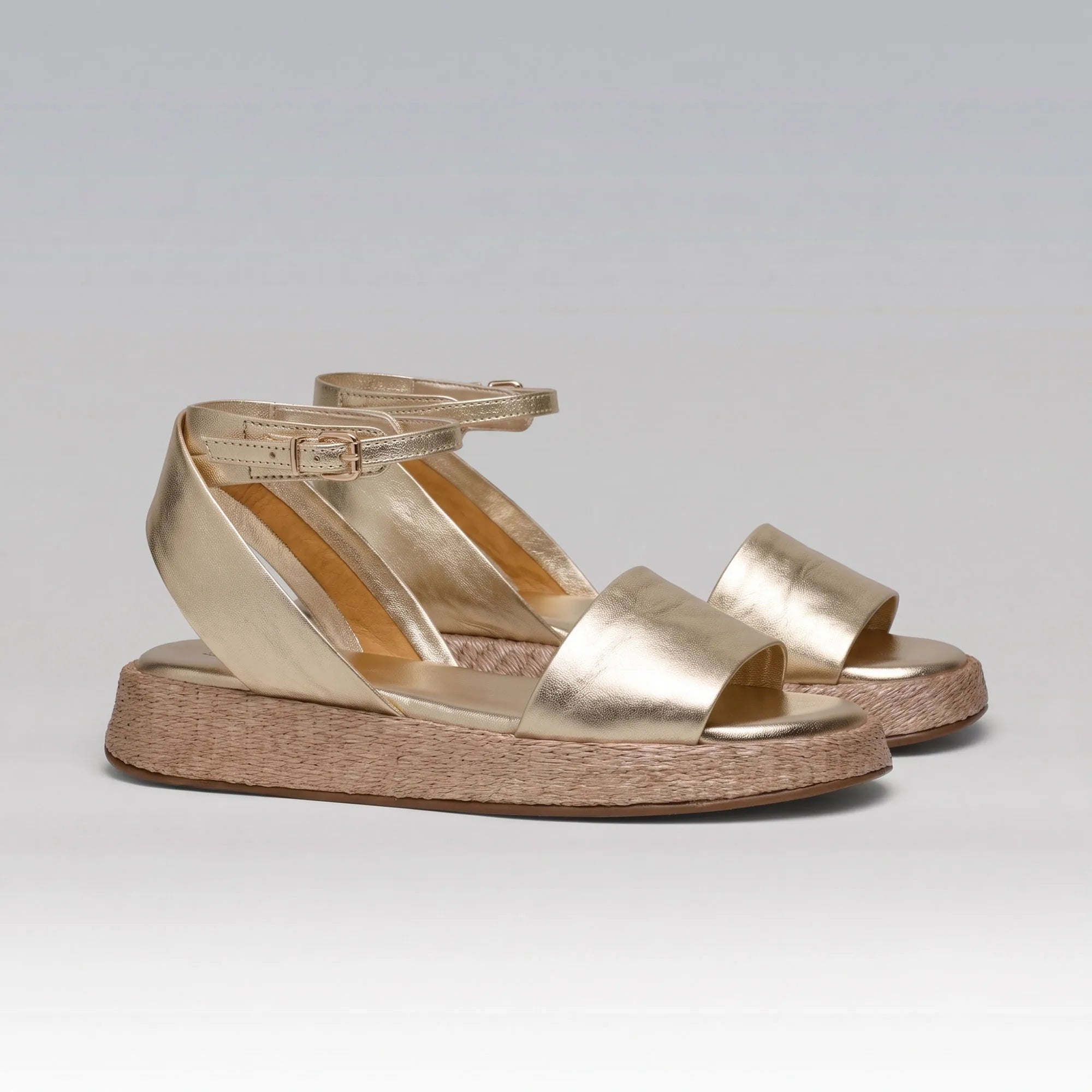 Anabela Flatform Couro Ana Ouro Light