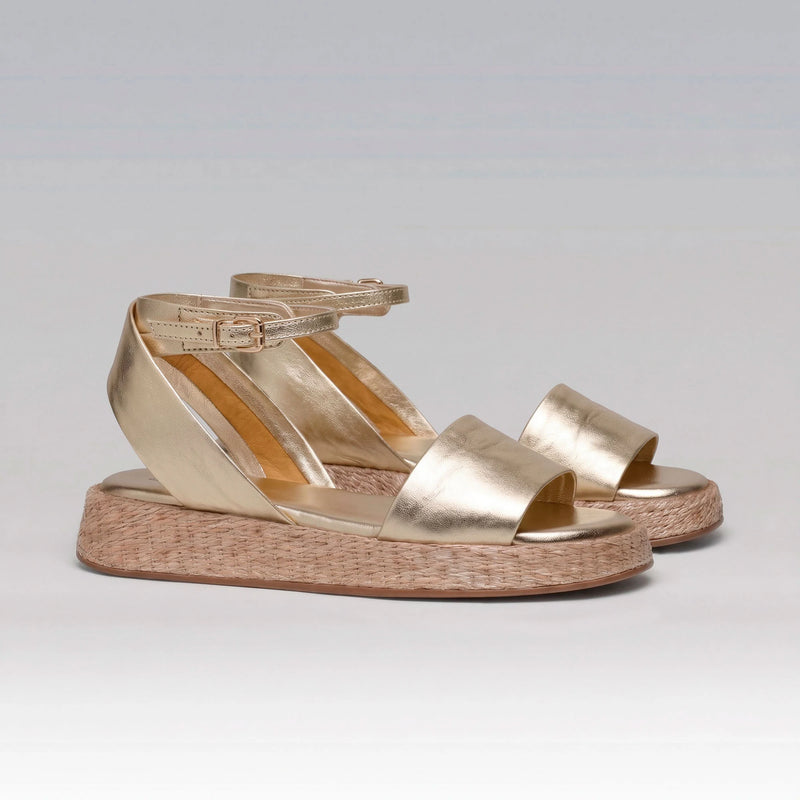 Anabela Flatform Couro Ana Ouro Light