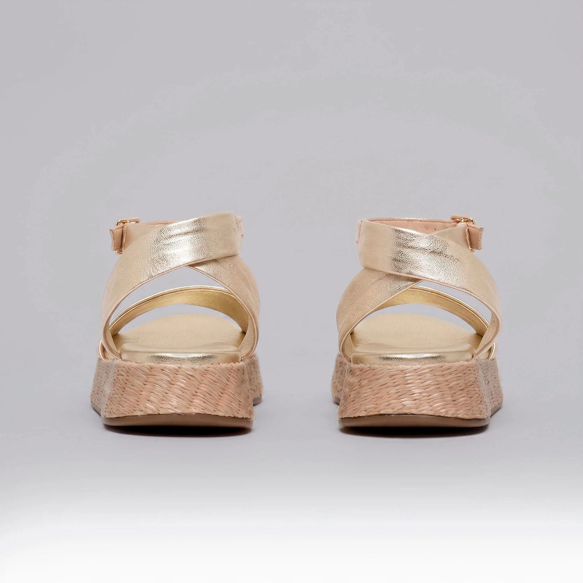 Anabela Flatform Couro Ana Ouro Light