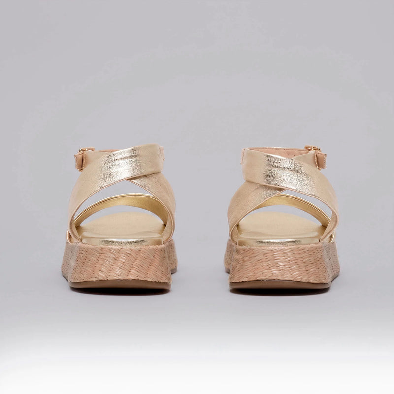 Anabela Flatform Couro Ana Ouro Light