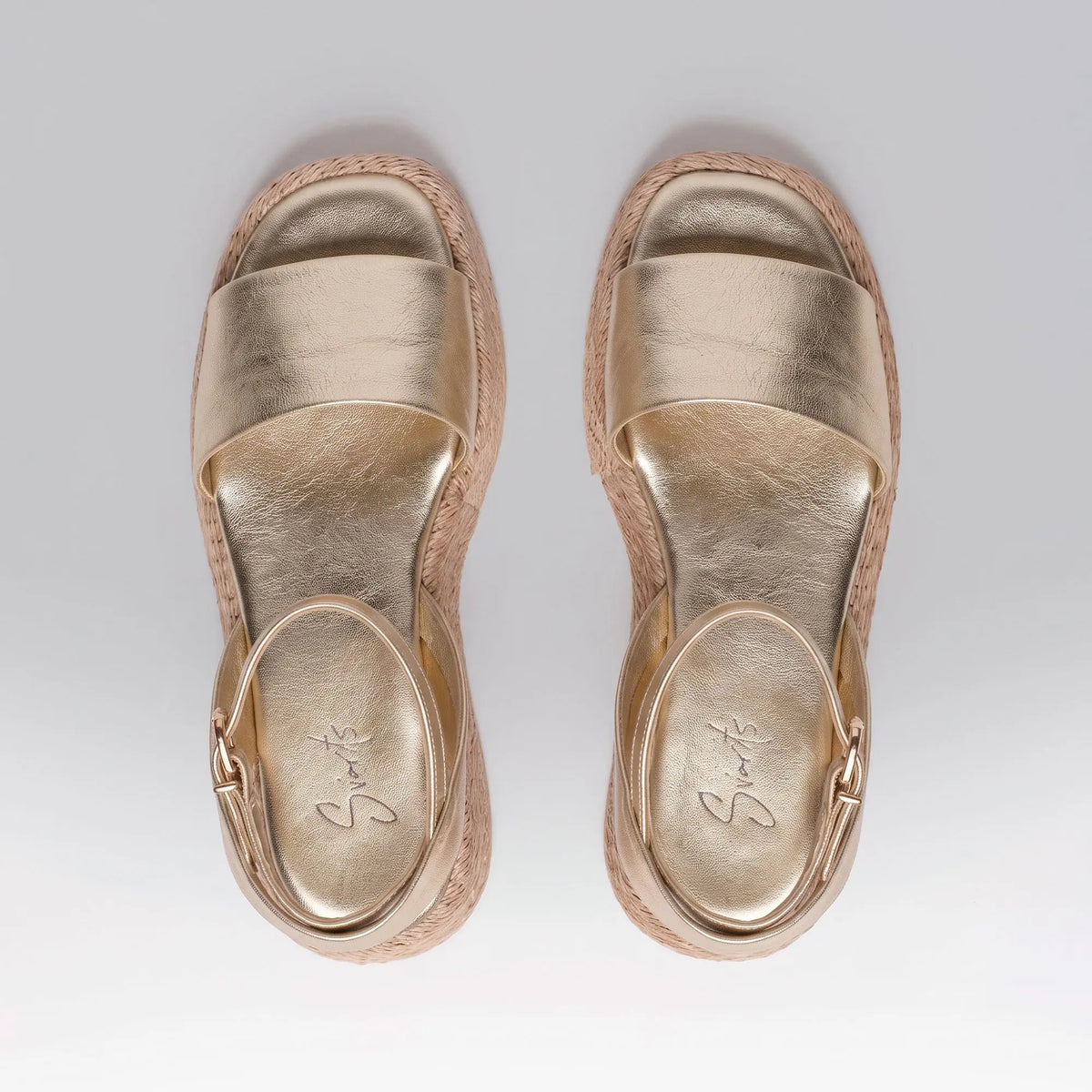 Anabela Flatform Couro Ana Ouro Light