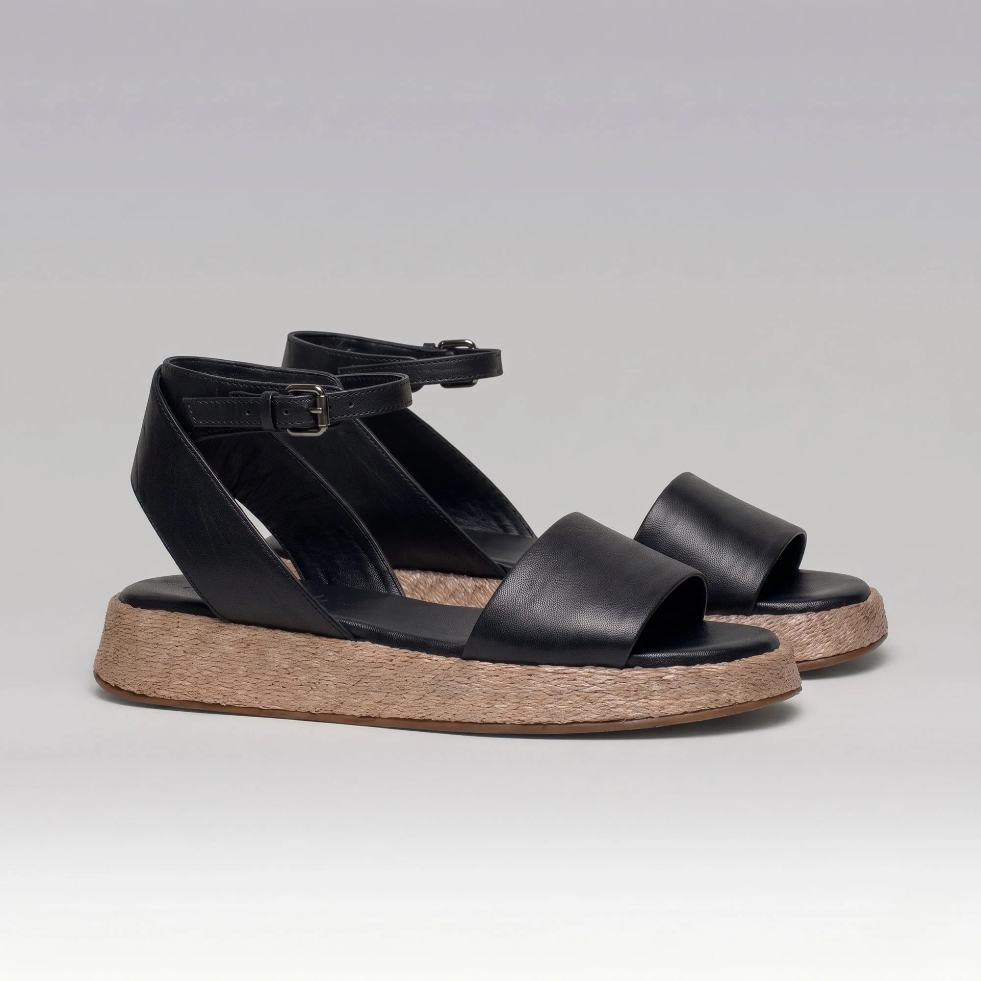 Anabela Flatform Couro Ana Preto