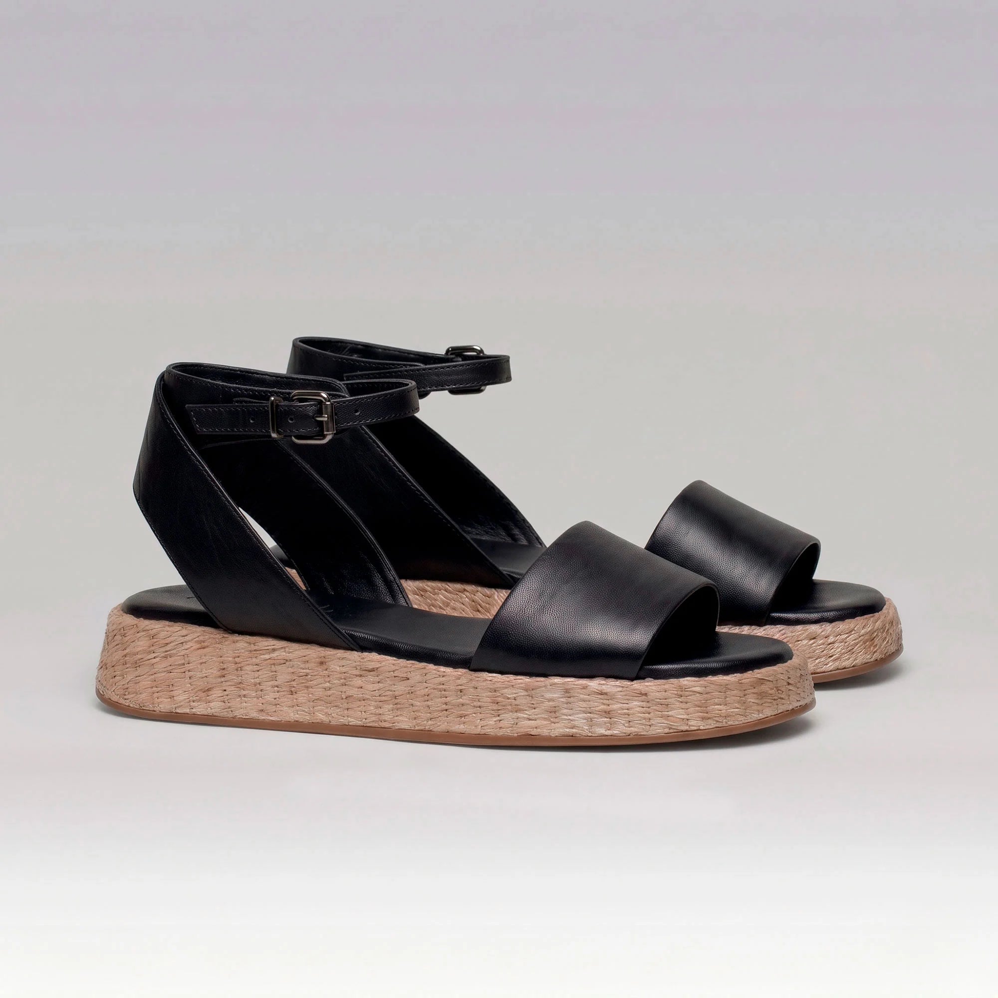 Anabela Flatform Couro Ana Preto