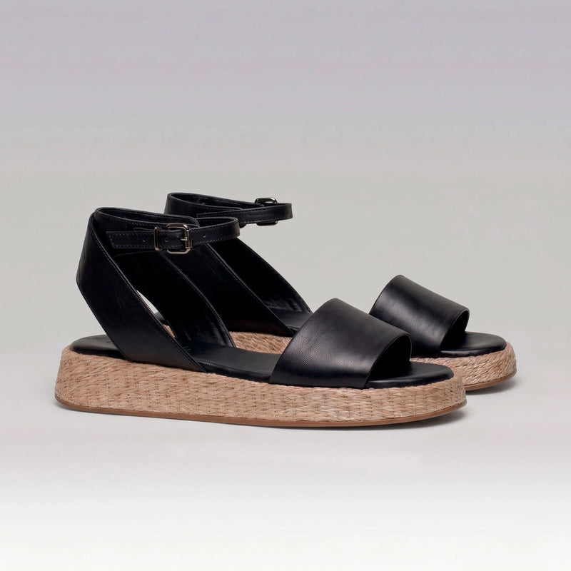 Anabela Flatform Couro Ana Preto
