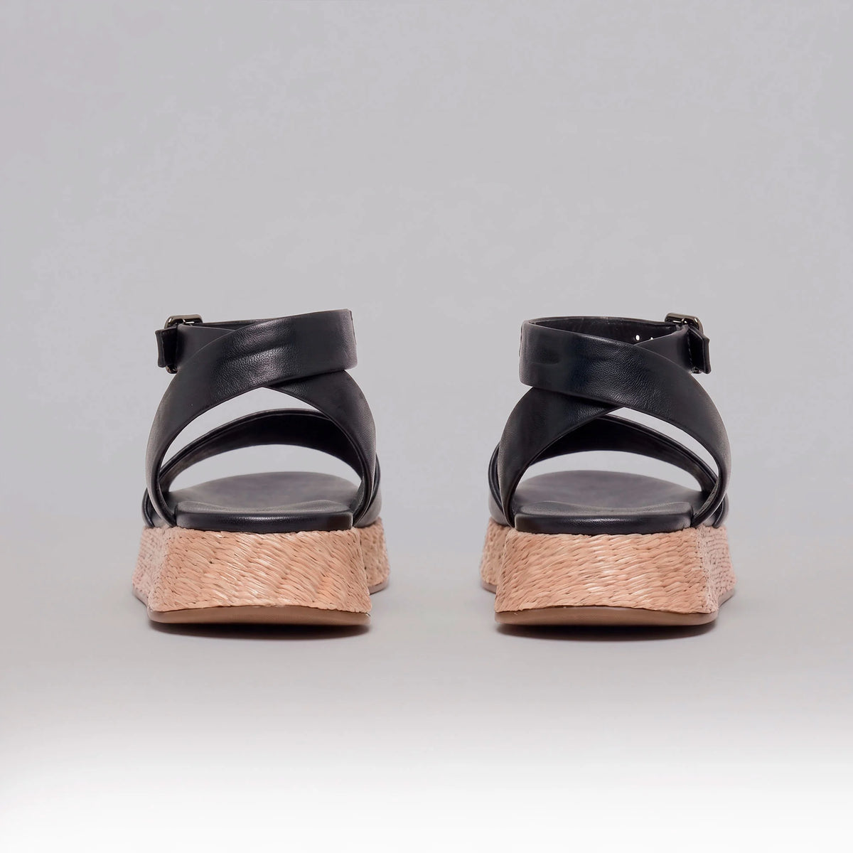 Anabela Flatform Couro Ana Preto