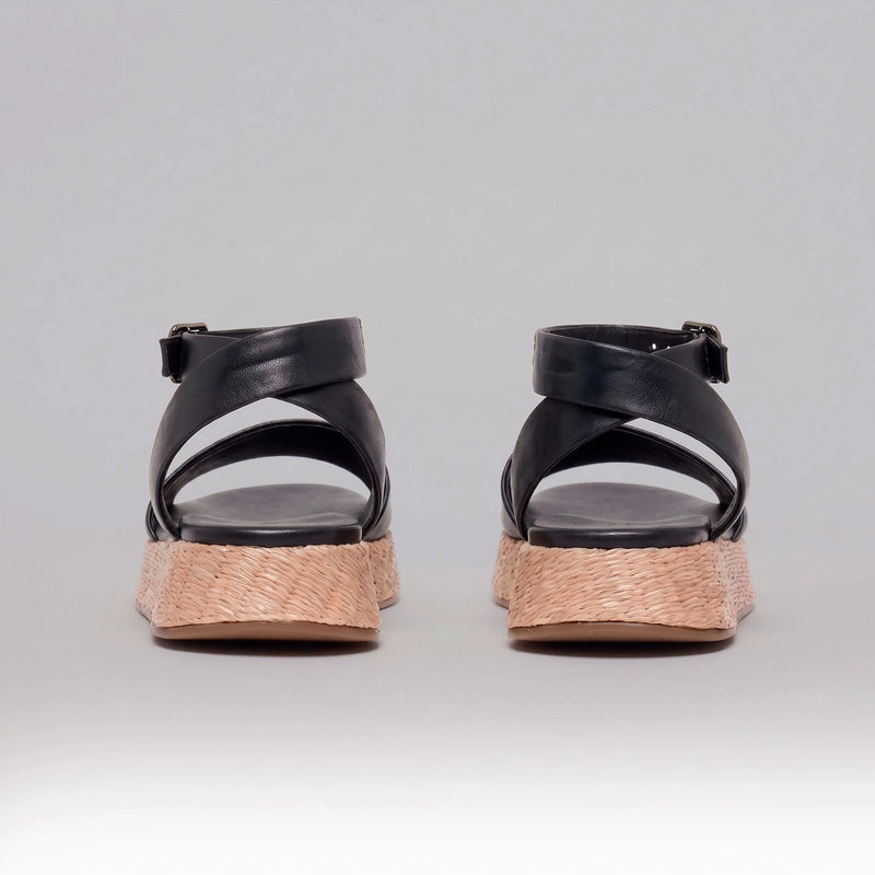 Anabela Flatform Couro Ana Preto