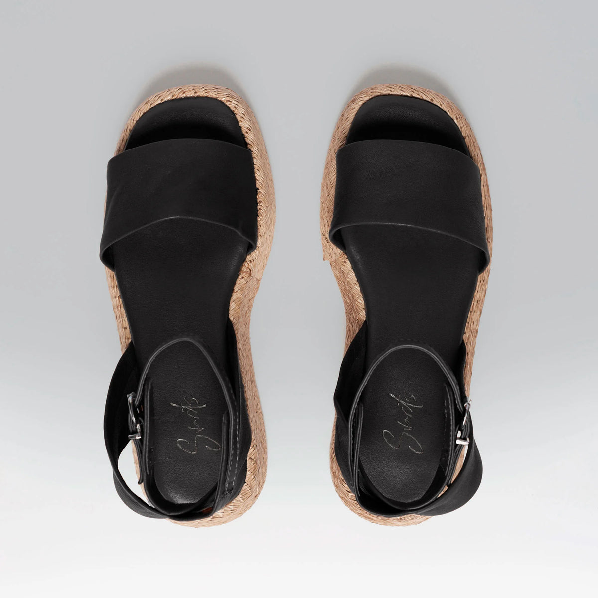 Anabela Flatform Couro Ana Preto