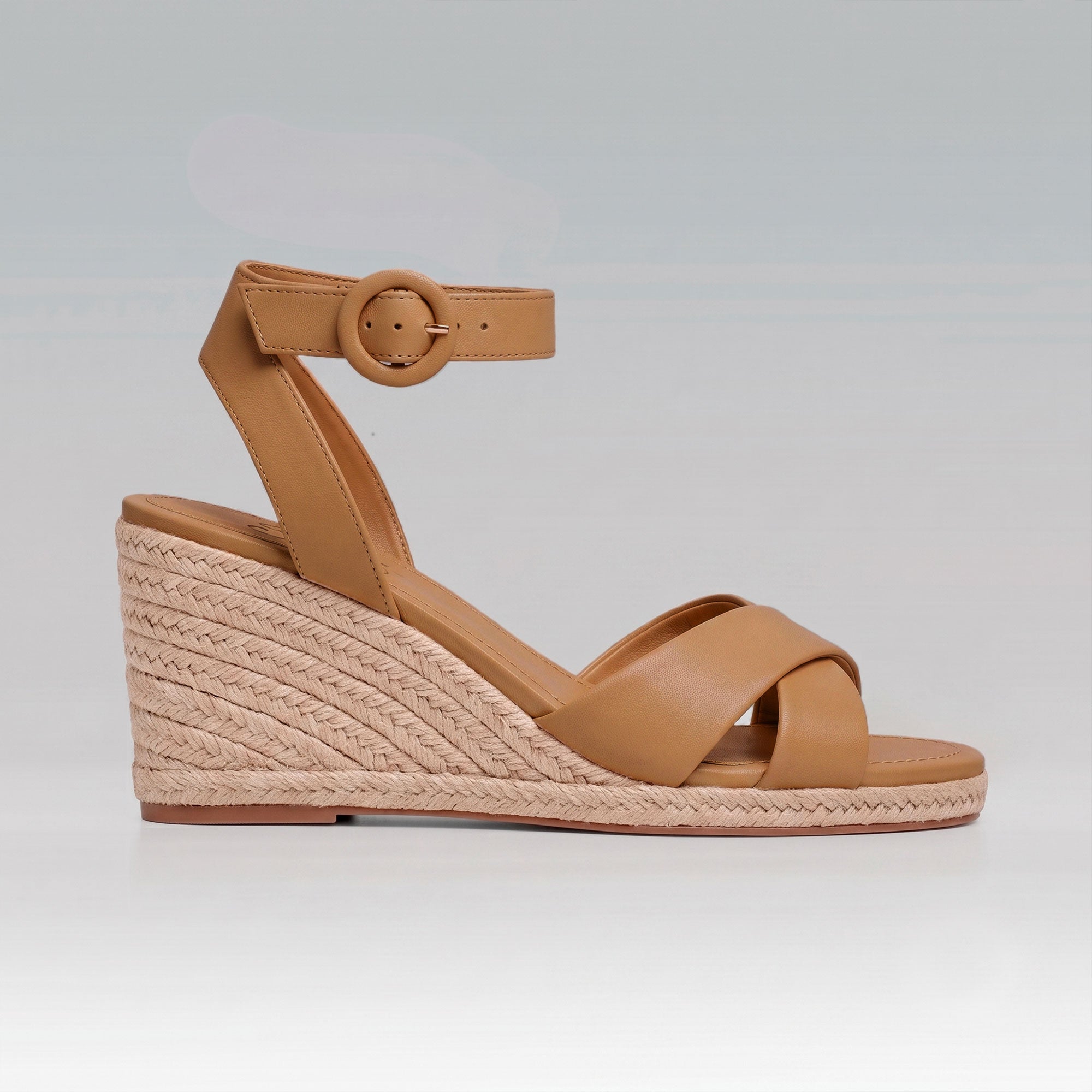Sandália Anabela Chloé Couro Legítimo e Corda Camel
