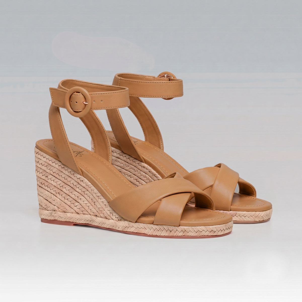 Sandália Anabela Chloé Couro Legítimo e Corda Camel