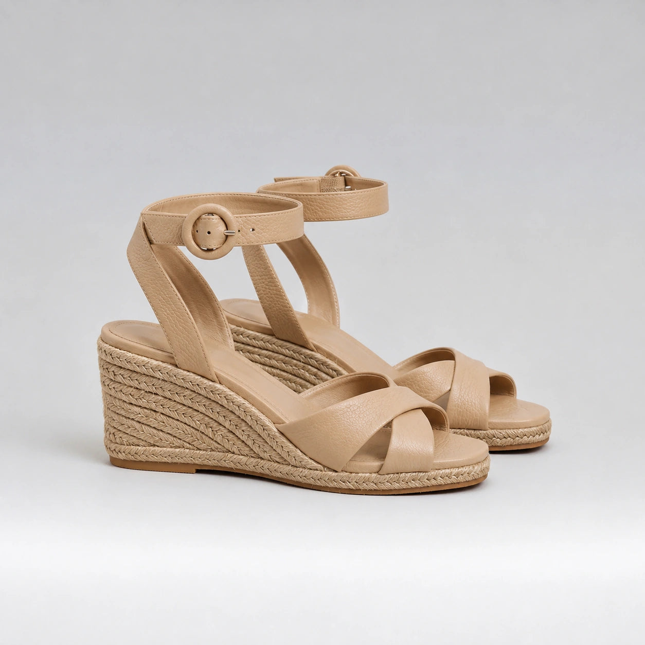 Sandália Anabela Chloé Couro Legítimo e Corda Camel