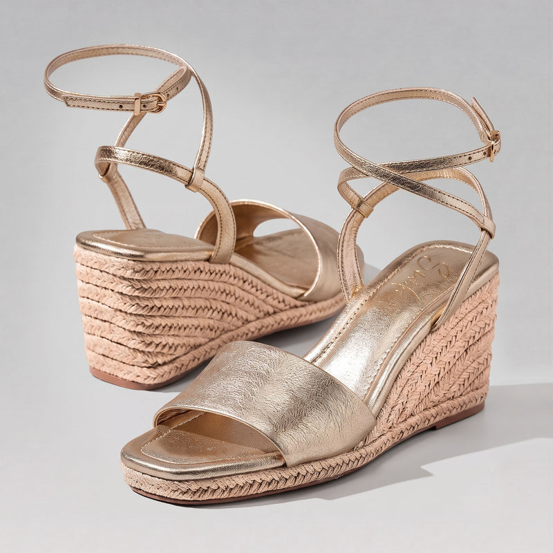 Anabela Couro Corda Tira Marina Ouro Light
