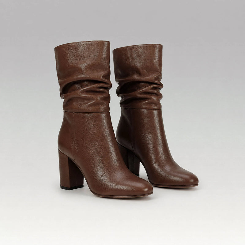 Bota Couro Salto Bloco Nina Chocolate