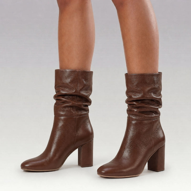 Bota Couro Salto Bloco Nina Chocolate