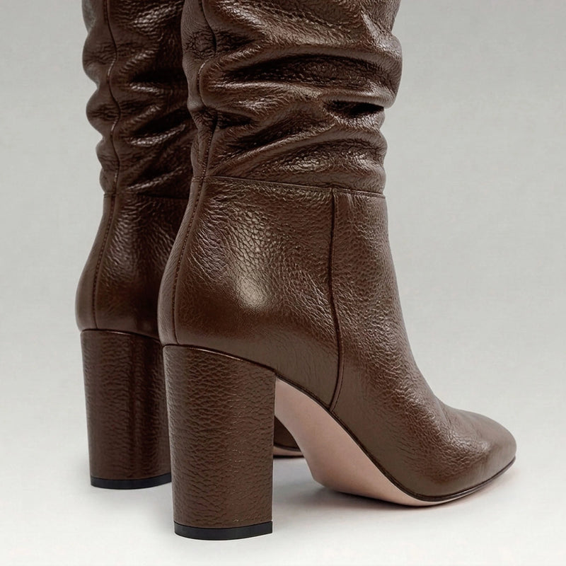 Bota Couro Salto Bloco Nina Chocolate