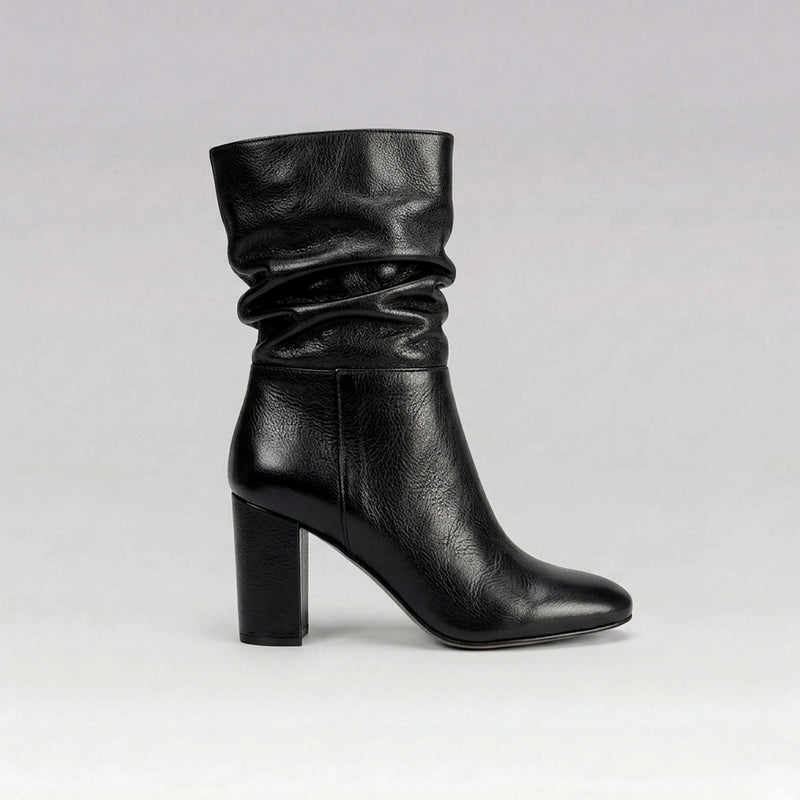Bota Couro Salto Bloco Nina Preto