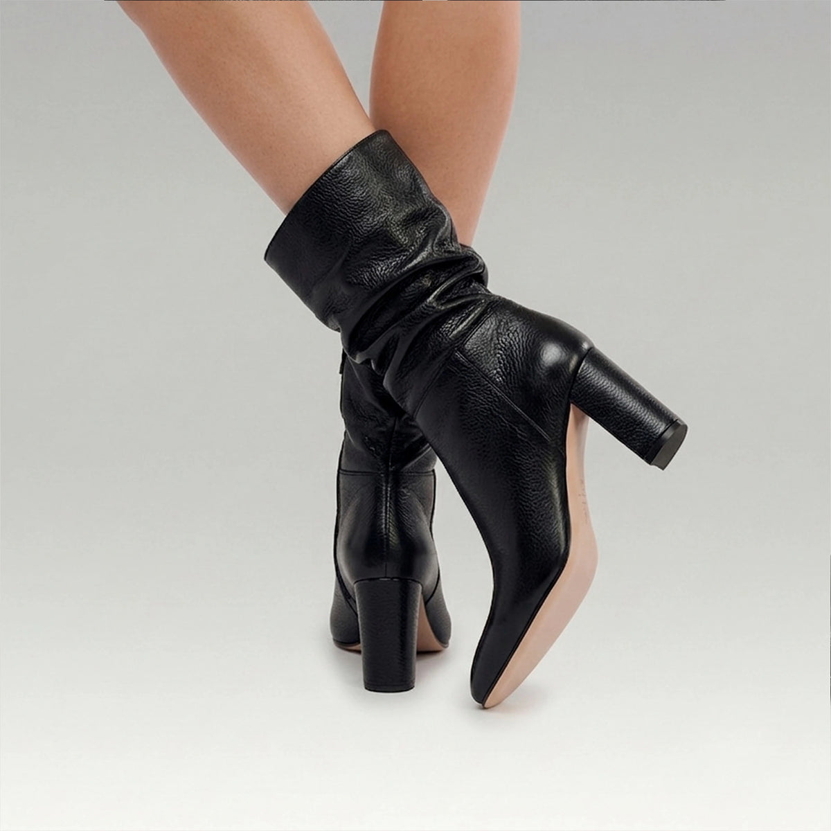 Bota Couro Salto Bloco Nina Preto