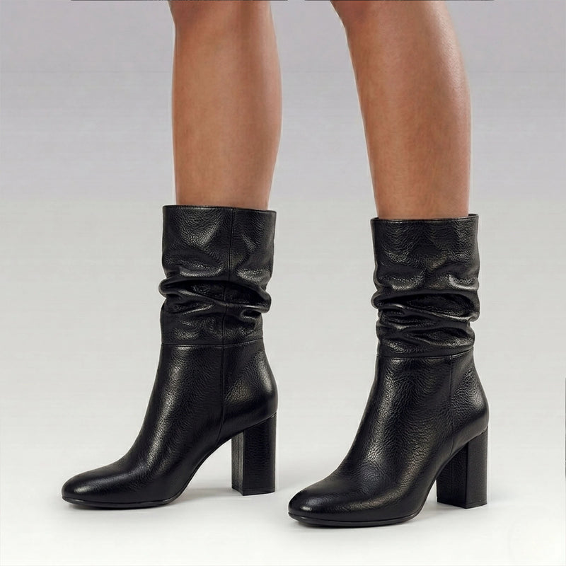 Bota Couro Salto Bloco Nina Preto